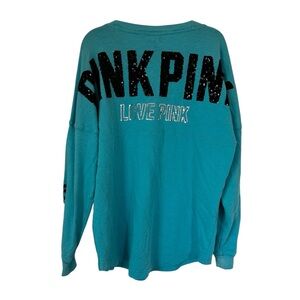 Y2K Victoria's Secret PINK Varsity Oversize Shirt Sequin Bling Size Medium